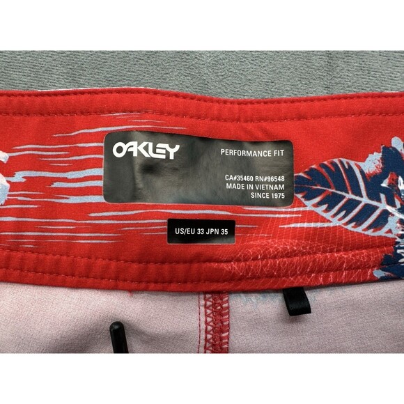 Oakley Tropical Bloom Men's 33 x 7 Swim Board Shorts Red Multicolor Thin Lace Up - Picture 5 of 13